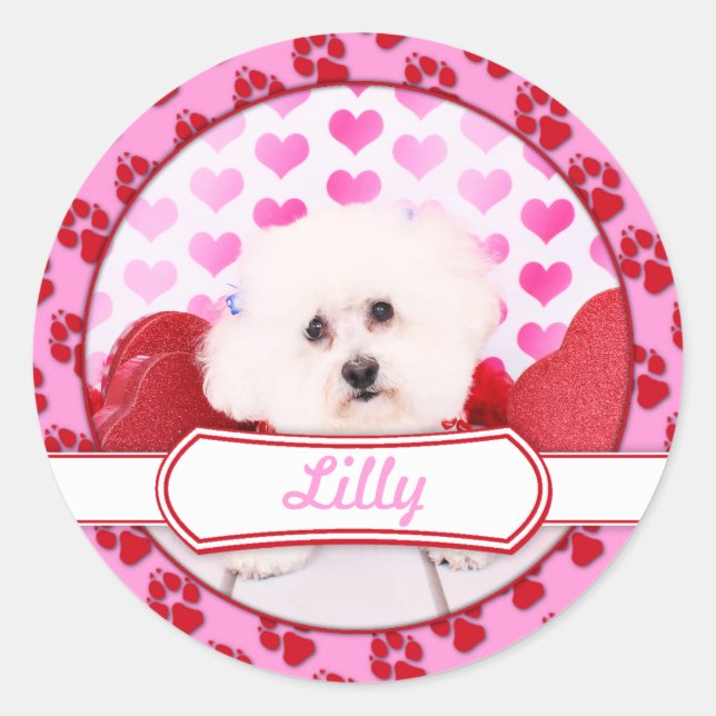 Valentineser - Bichon Frise - Lilly Runt Klistermärke (Framsida)