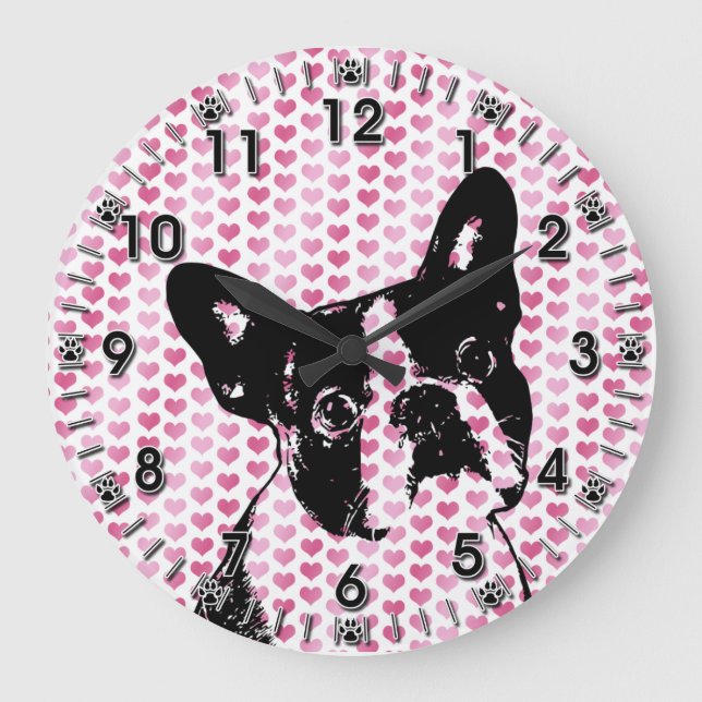 Valentineser - Boston Terrier Silhouette Stor Klocka (Framsida)