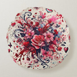 Valentineser Bouquet/Ro Splatter Art Rund Kudde
