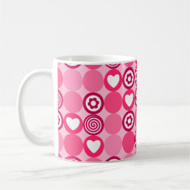 Valentineser Cute Rosa Heart och Flower Dots Mönst Kaffemugg