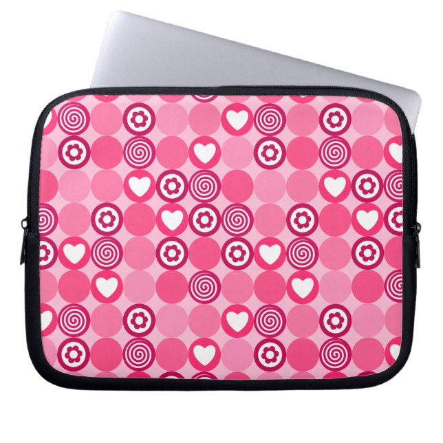 Valentineser Cute Rosa Heart och Flower Dots Mönst Laptop Fodral (Framsidan)