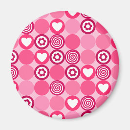 Valentineser Cute Rosa Heart och Flower Dots Mönst Magnet
