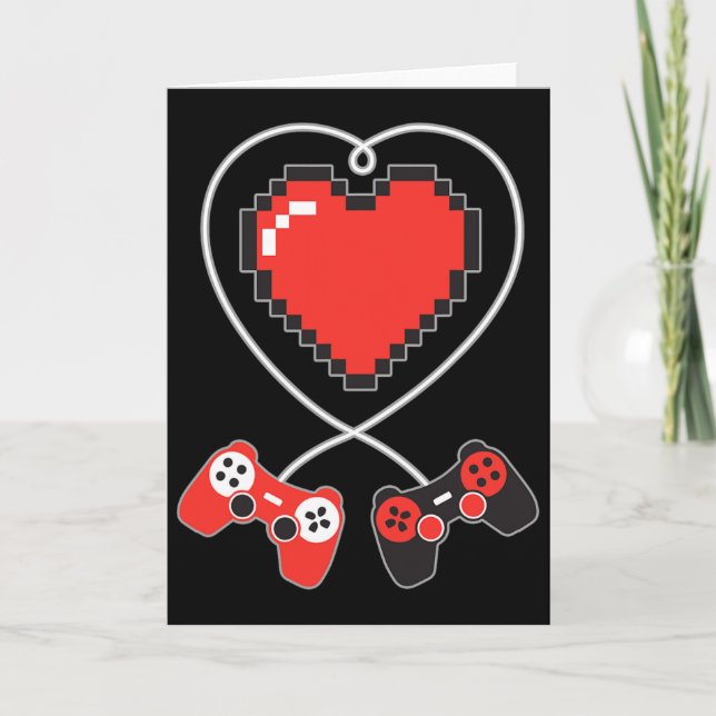 Valentineser D för Heart Pixel Art Video-match Con Kort (Framsida)