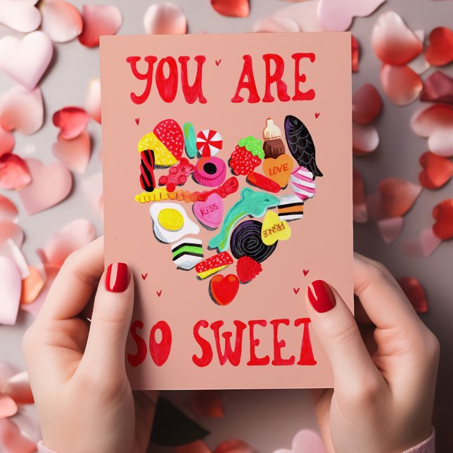 Valentineser du är så sötad godis hjärta julkort (Valentines You Are So Sweet candy heart Holiday Card)