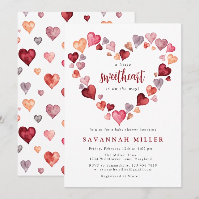 Valentineser En liten älskling Hjärter Baby Shower Inbjudningar (Fram/baksida)
