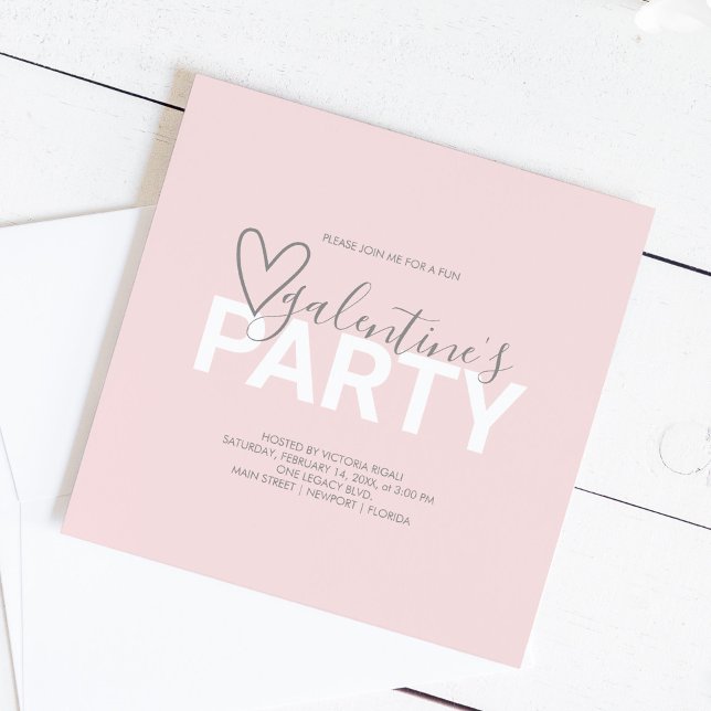 Valentineser Födelsedagsfesten Watercolor Galantin (Galentines party invitations in pink with a heart. )