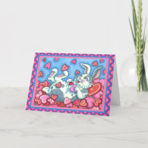 Valentineser FÖR BUNNY KANIT OCH FÄRGHJÄRTSKYDDSKÄ Helgkort
