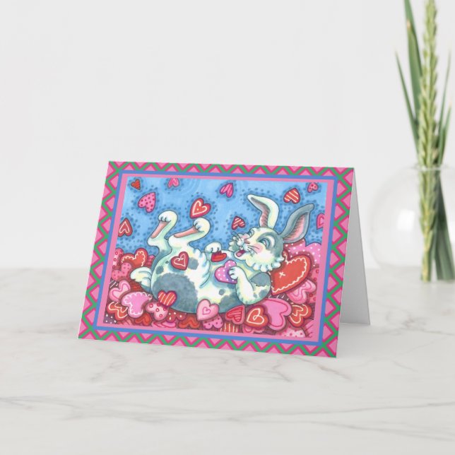 Valentineser FÖR BUNNY KANIT OCH FÄRGHJÄRTSKYDDSKÄ Helgkort (Framsida)