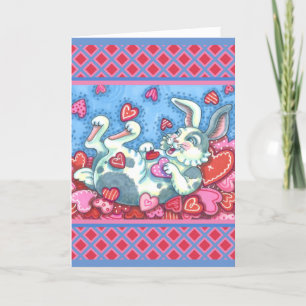 Valentineser FÖR BUNNY KANIT OCH FÄRGHJÄRTSKYDDSKÄ Helgkort