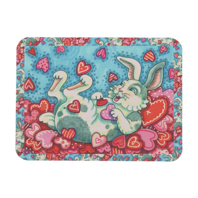 Valentineser FÖR BUNNY KANIT OCH FÄRGHJÄRTSKYDDSKÄ Magnet (Horisontell)