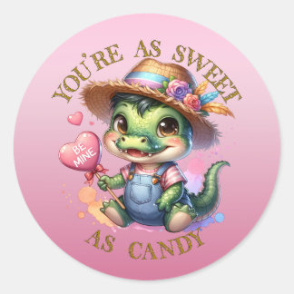 Valentineser för Cute Alligator Runt Klistermärke