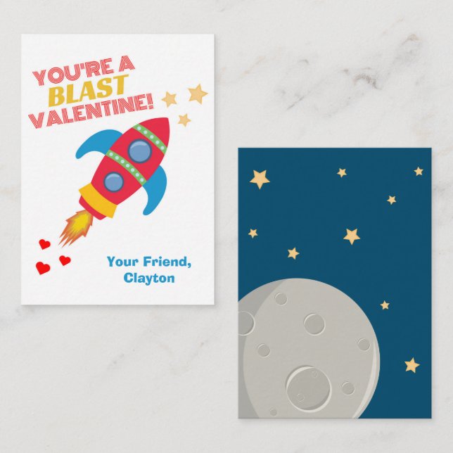 Valentineser för Rocket Space Classroom Anteckningskort (Fram/baksida)