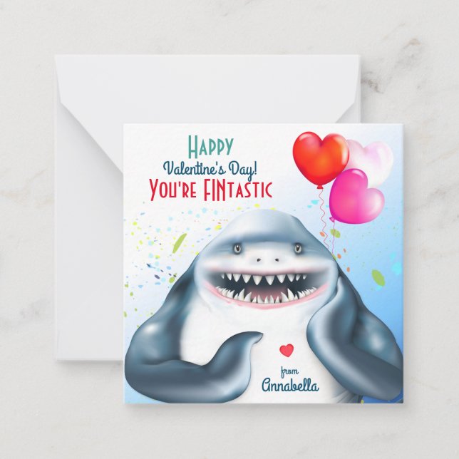 Valentineser för Shark Fintastic Kids Classroom-ko Anteckningskort (Framsida)