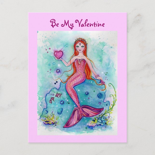 valentineser för sjöjungfru av Valentine Card-rosa Helg Vykort (Framsida)