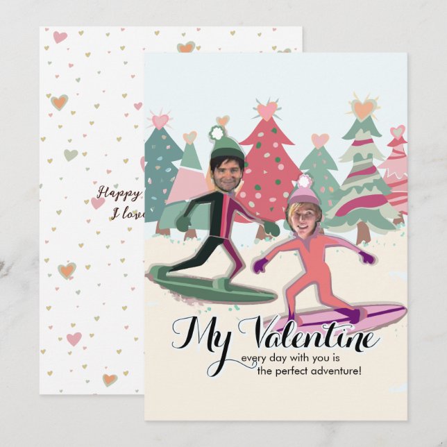 Valentineser för snöbordning julkort (Fram/baksida)