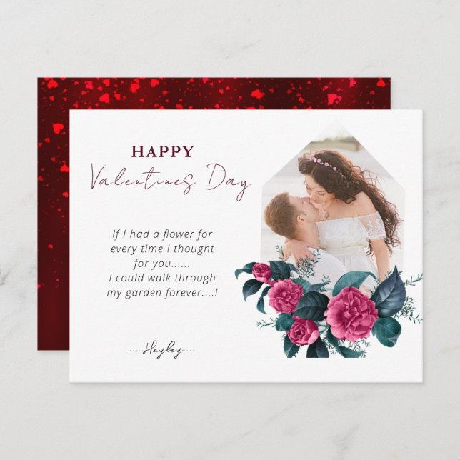 Valentineser för Vågrät av elegant Rosa Blommigt P Julkort (Fram/baksida)