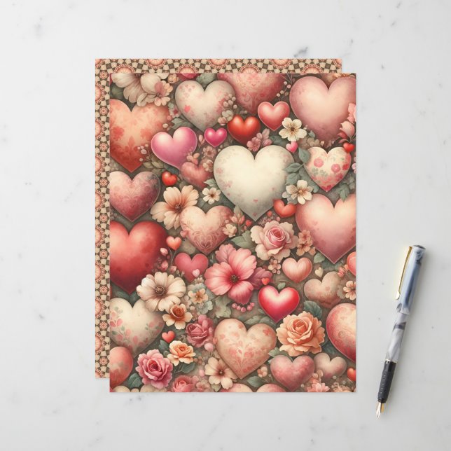 Valentineser för vattenfärgsskrapbok för vintage P (Fram/Back In Situ)