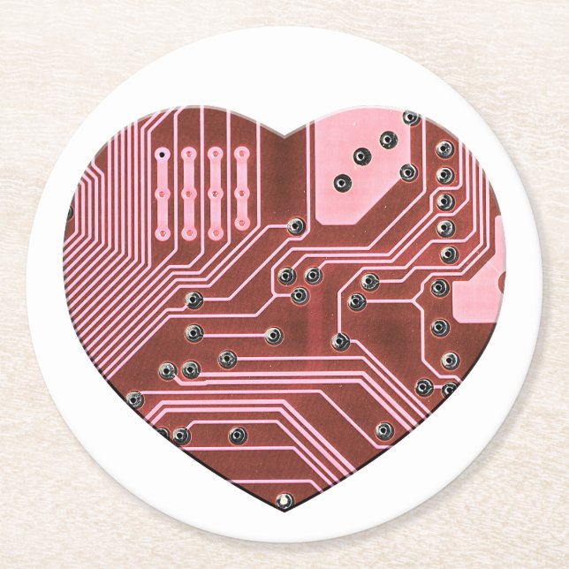 Valentineser från Red Heart Circuit Board Underlägg Papper Rund (Framsidan)