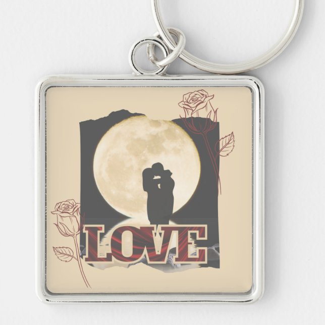 Valentineser Fyrkantig Silverfärgad Nyckelring (Framsidan)
