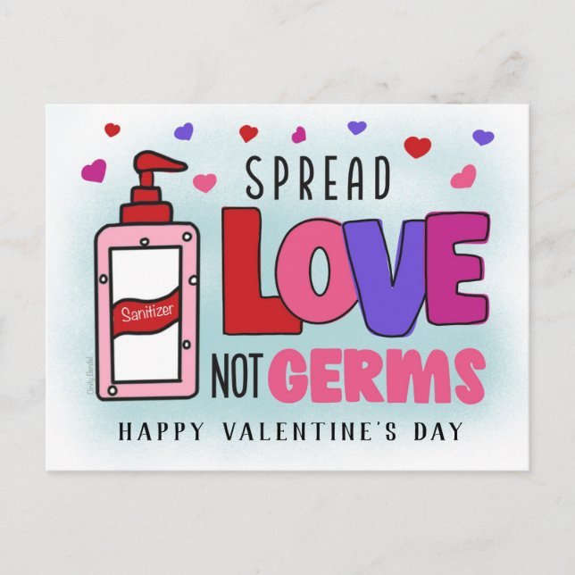 Valentineser Hand Sanitizer Spread Kärlek Not Germ Vykort (Framsida)