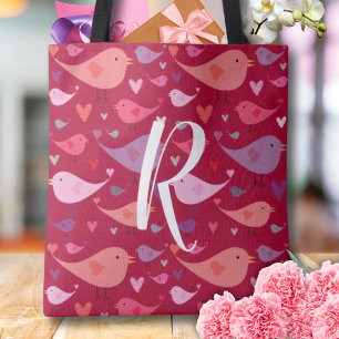 Valentineser Heards Birds Rosa Red Snyggt Monogram Tygkasse