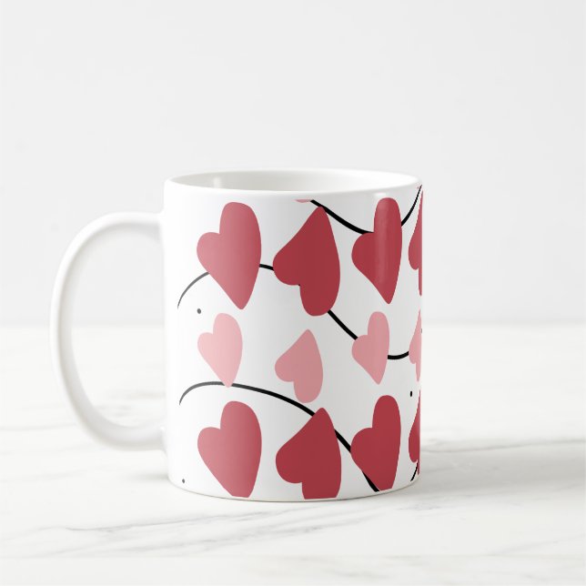 Valentineser Hearts Doodles Dots Mönster Kaffemugg (Vänster)