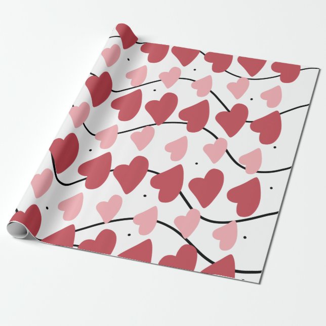 Valentineser Hearts Doodles Dots Mönster Presentpapper (Utrullad)