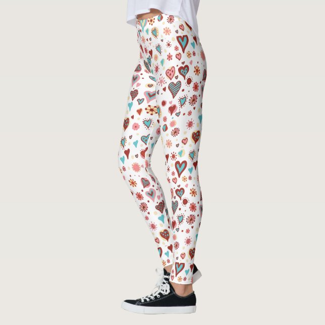 Valentineser Hearts Mönster Blue Rosa Red Leggings (Vänster)