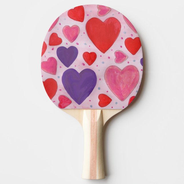 Valentineser Hearts Red Rosa Lila 2-sidig utskrift Pingisracket (Framsidan)