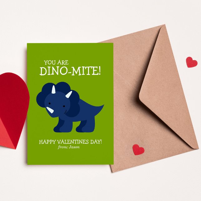 Valentineser i Blue Dinosaur Kids School Anteckningskort (Skapare uppladdad)