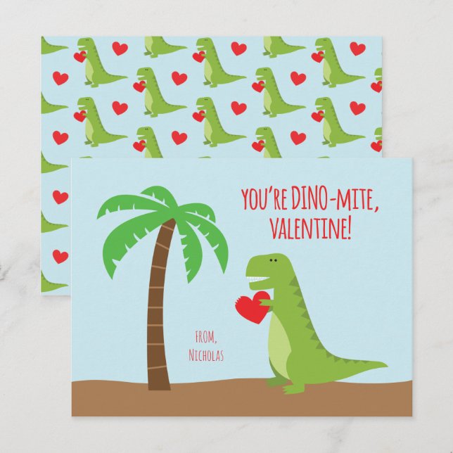 Valentineser i dinosauriklass - T-Rex Helg Vykort (Fram/baksida)