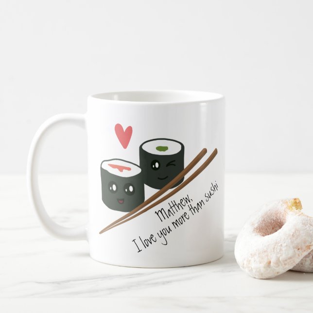 Valentineser I Kärlek mer än Sushi Kawaii Kaffemugg (Med munk)