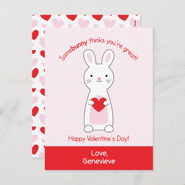 Valentineser i klassen Cute Bunny Helg Vykort (Fram/baksida)