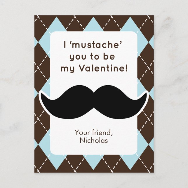 Valentineser i klassen Funny Mustache Helg Vykort (Framsida)