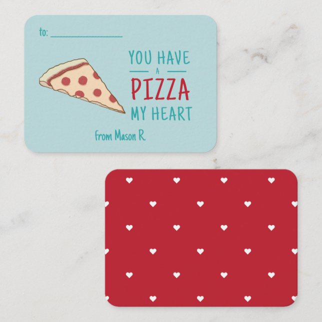 Valentineser i klassrummet Pizza i mitt hjärta Anteckningskort (Fram/baksida)