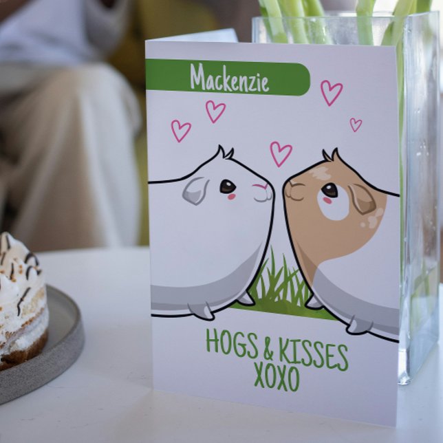 Valentineser i personligen Guinea Gris Hogs och Ki Helgkort (Guinea Pig Hogs and Kisses personalized Valentines Holiday Card by Ricaso. Two cute guinea pigs)