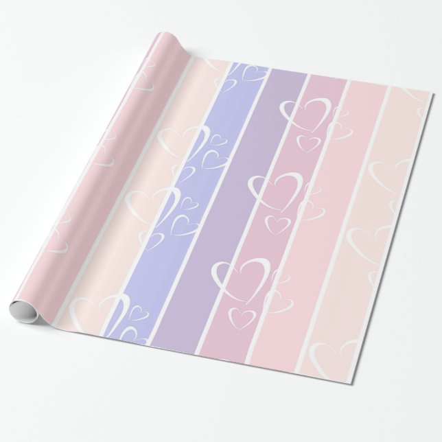 valentineser i rand , pastel lila presentpapper (Utrullad)