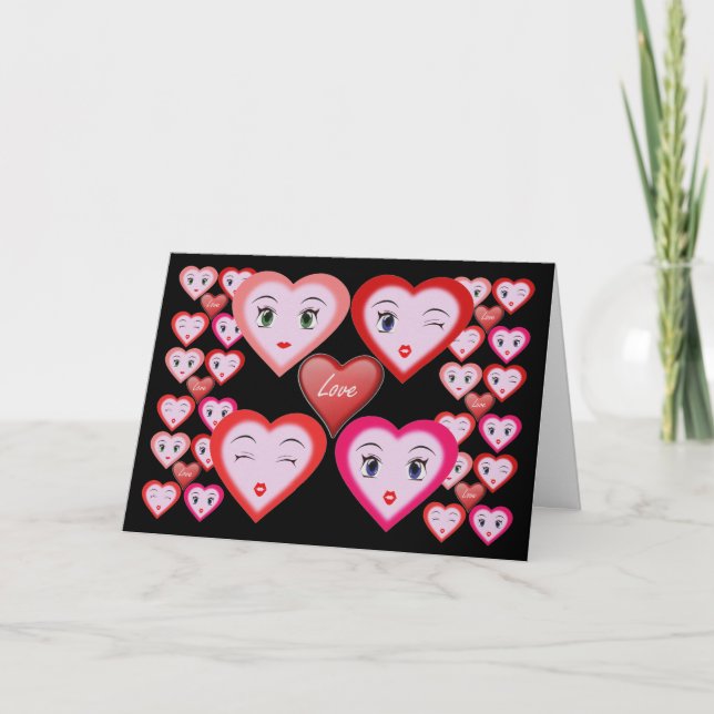 Valentineser Kärlek Candy Hearts och Ansikte Card Helgkort (Framsida)