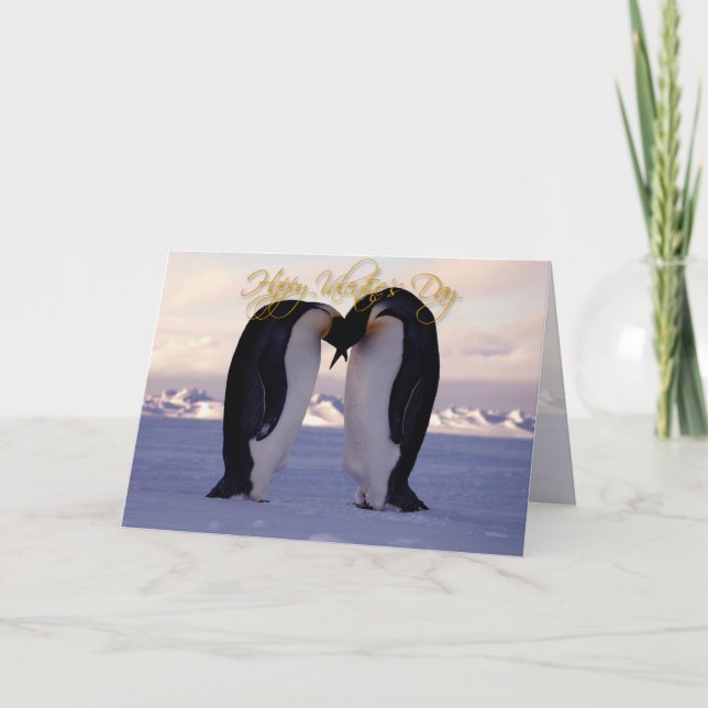 Valentineser kejsare penquins kyssar helgkort (Framsida)