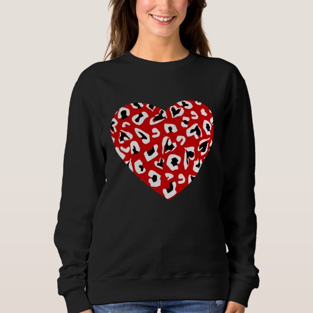 valentineser leopard djuravtryck hjärtröd t shirt (Framsida)