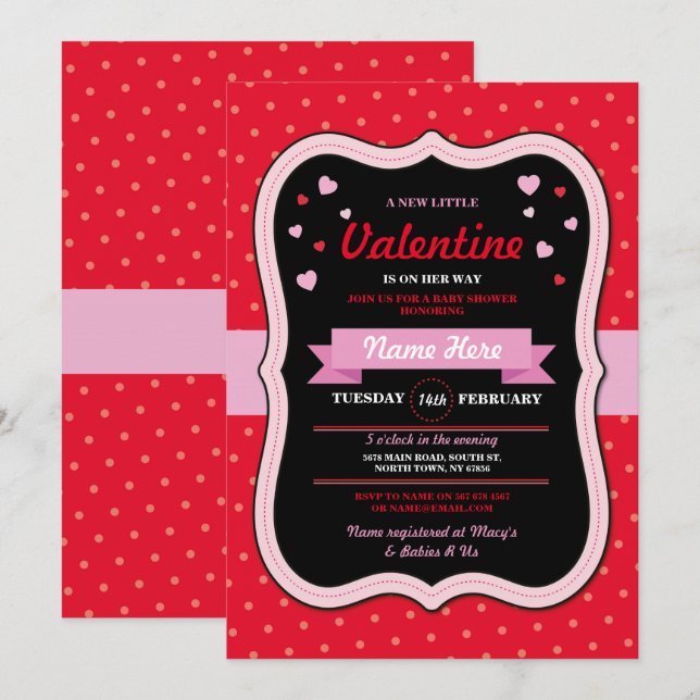 Valentineser lyssnar på Baby Shower Girl Kärlek Re Inbjudningar (Fram/baksida)
