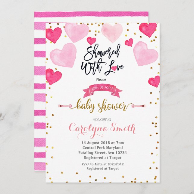 Valentineser med kärlek babydusch inbjudningar (Fram/baksida)