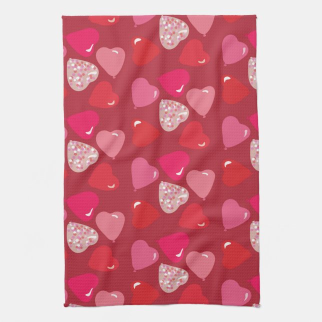 Valentineser Mini Heart Balloons Red Rosa Tower Kökshandduk (Vertikal)