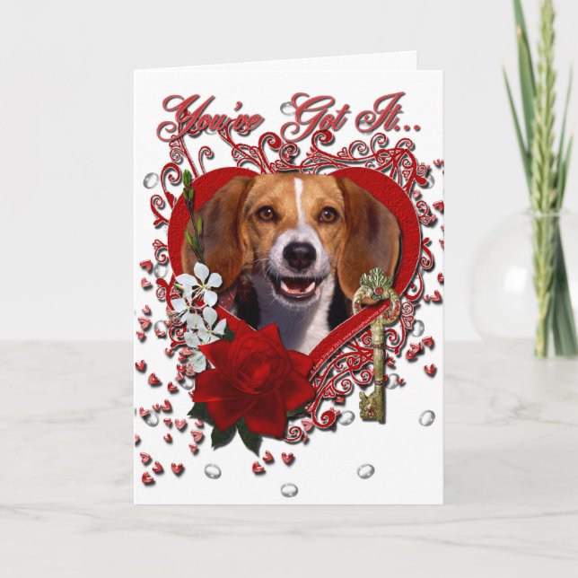 Valentineser - Nyckel till mitt hjärta - Beagle Helgkort (Framsida)