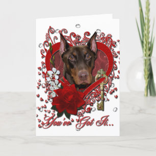 Valentineser - Nyckel till mitt hjärta - Doberman Helgkort