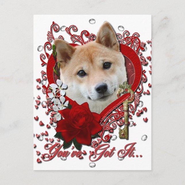 Valentineser - Nyckel till mitt hjärta - Shiba Inu Helg Vykort (Framsida)
