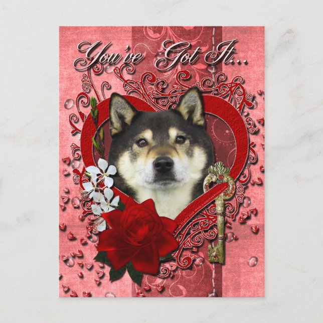 Valentineser - Nyckel till mitt hjärta - Shiba Inu Helg Vykort (Framsida)