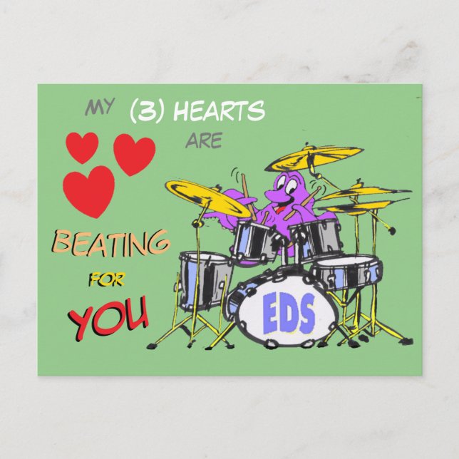 Valentineser Octopus Tecknad 3 Hearts Cust. Vykort (Framsida)