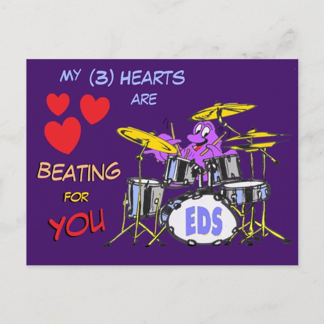 Valentineser Octopus Tecknad 3 - vykort (Framsida)