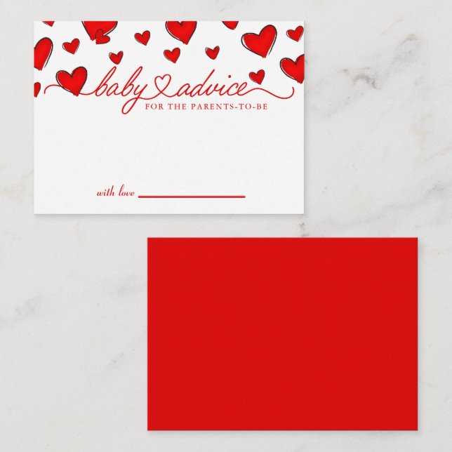 Valentineser Red Hearts Baby Shower Advice Card Rådkort (Fram/baksida)